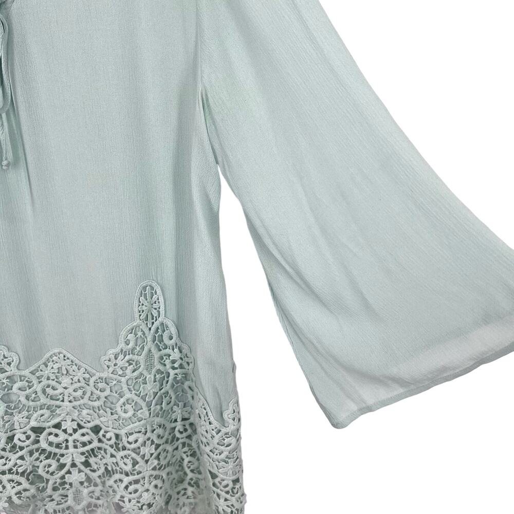 Ali Miles Sz Large Seafoam Green Long Sleeve Wearable Art Lace Blouse Shirt Top - Picture 7 of 9